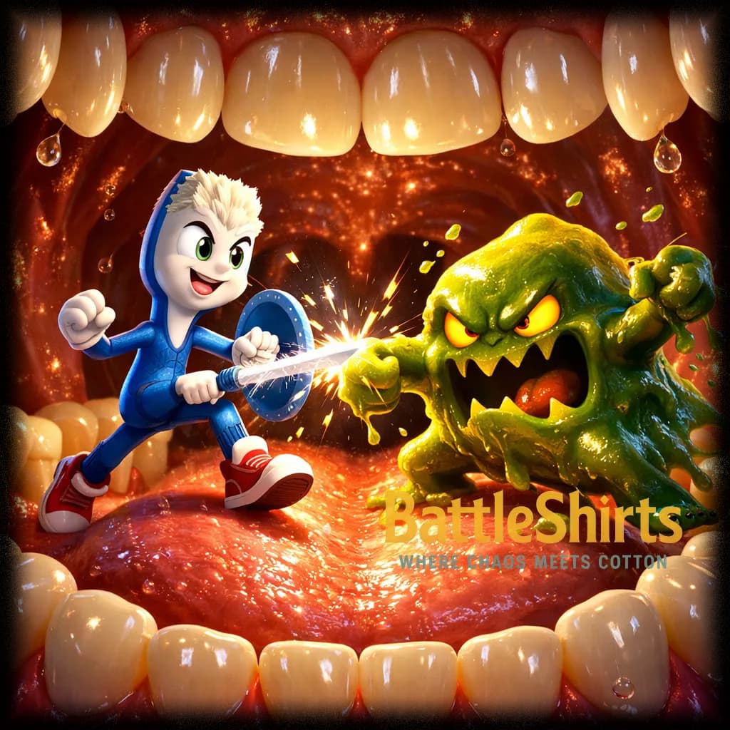 toothbrush vs plaque - toothbrush vs plaque - custom printed battle t-shirt
