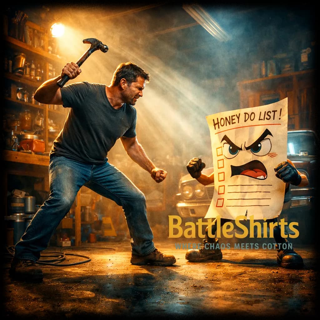 dad vs honey do list - dad vs honey do list - custom printed battle t-shirt